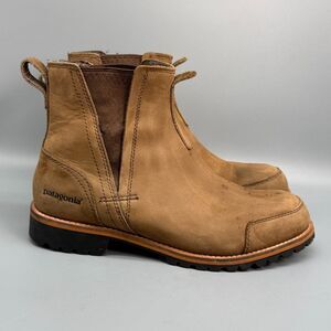 Patagonia Tin Shed Mens 8.5 Brown Tan Leather Chelsea Boots Pull On Block Heel